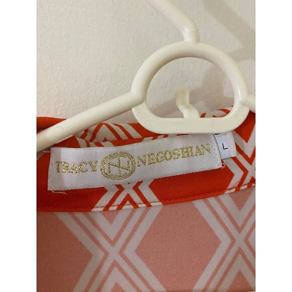 Tracy Negoshain Women's Orange Plaid Short Sleeve Wrap Dress - Large - Picture 2 of 11